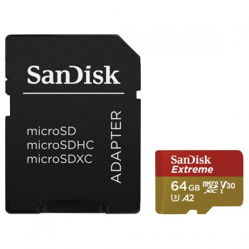SANDISK MICROSD EXTREME KÁRTYA 64GB, 170/80 MB/s, A2 C10 V30 UHS-I U3
