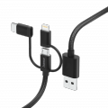 FIC ADATKÁBEL 3IN1 MICRO USB/TYPE-C/LIGHTNING, 1,5M, FEKETE