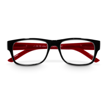OLVASÓSZEMÜVEG, MŰANYAG, FEKETE/PIROS, +1.5 DPT