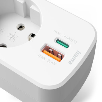 HÁLÓZATI DUGALJ BEÉPÍTETT TÖLTŐVEL, USB-A - USB-C, 30W