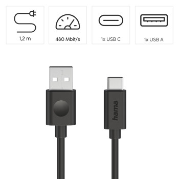 ADATKÁBEL USB 2.0, USB-A/TYPE-C, 1,2M, 60W