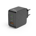 HÁLÓZATI TÖLTŐ, USB + 2x TYPE-C "PD" 65W, FEKETE