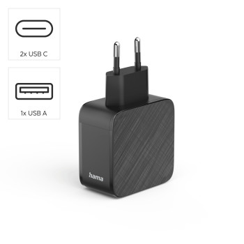 HÁLÓZATI TÖLTŐ, USB + 2x TYPE-C 
