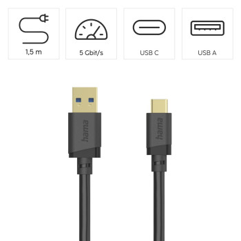 ADATKÁBEL USB 3.1, TYPE-C/USB A, 1,5M