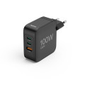 HÁLÓZATI TÖLTŐ, USB + 2x TYPE-C "PD/QC" 100W, FEKETE