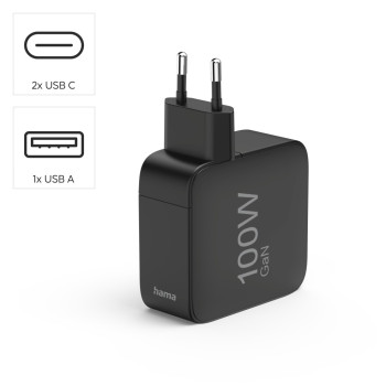 HÁLÓZATI TÖLTŐ, USB + 2x TYPE-C 