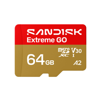 SANDISK microSDXC EXTREME GO KÁRTYA 64GB, R170 MB/S, W80MB/S, UHS-I, 5K, 4K UHD, U3, V3