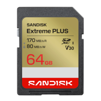 SANDISK SDXC Extreme PLUS 64GB (UHS-I, V30, U3, R170 MB/s / W80MB/s, 4K UHD)