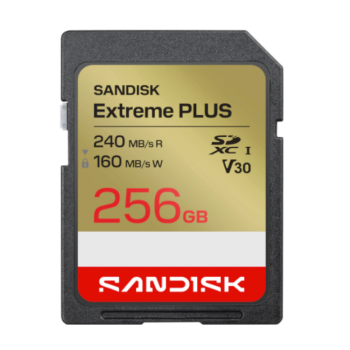 SANDISK SDXC Extreme PLUS 256GB (UHS-I, V30, U3, R240 MB/s / W160MB/s, 4K UHD)