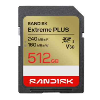 SANDISK SDXC Extreme PLUS 512GB (UHS-I, V30, U3, R240 MB/s / W160MB/s, 4K UHD)