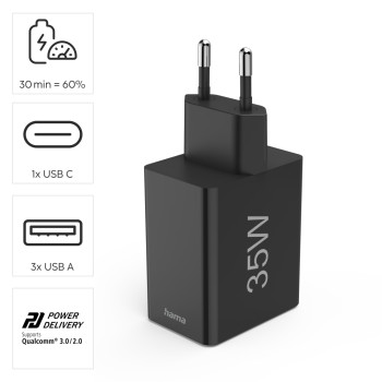 HÁLÓZATI TÖLTŐ, 3xUSB + TYPE-C 