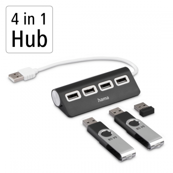 USB 2.0 HUB  (4 DB USB PORT), Fekete